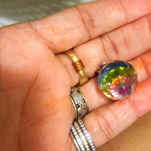 Rainbow 🌈 honeycomb crystal ball keychain 🔑  keyfob